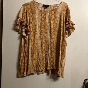 Lane Bryant Tan and Cream Patterned Blouse